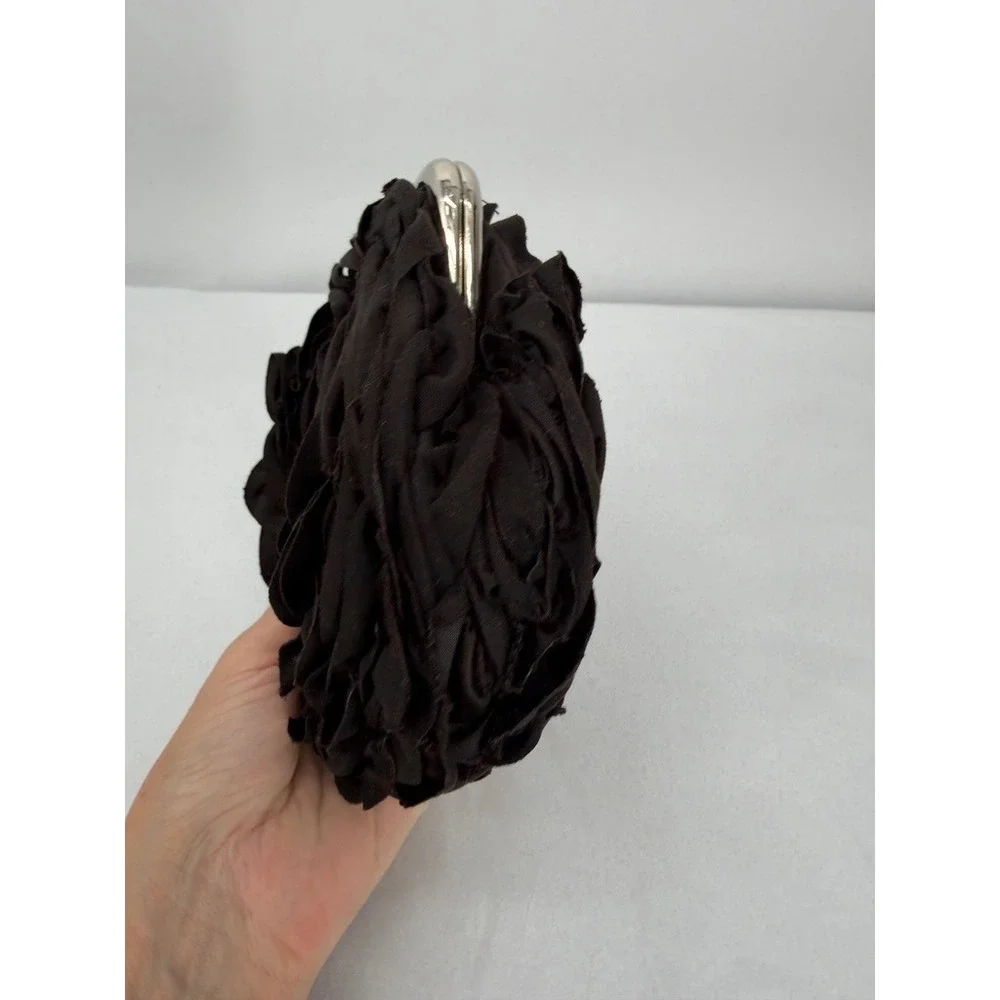 White House Black Market Clutch Rosette Ruffle Evening Cocktail Bag Elegant SM